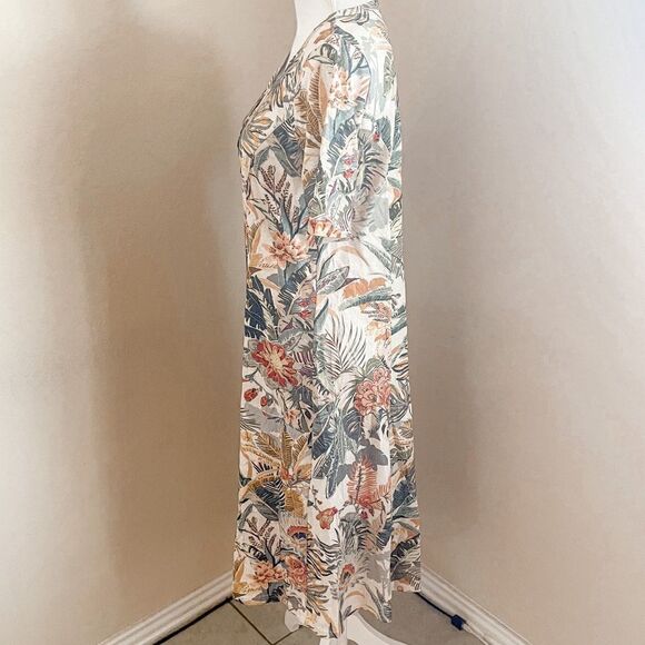 Green Cotton by Peter Hahn Cream Floral Short Sleeve Midi Dress; SZ NL 38; BNWT - Picture 5 of 11